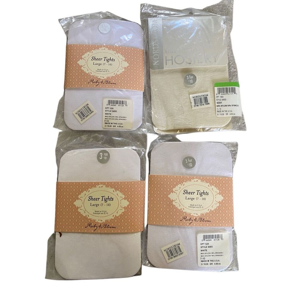 Girls Nordstrom Sheer Tight White size 7-10 new lot of 4